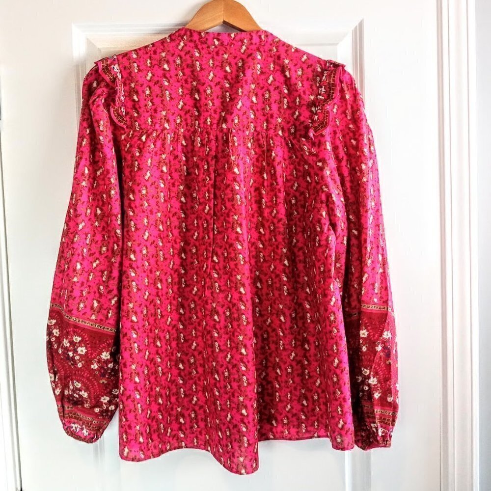 Joie Magenta Pink Cotton Ruffled Peasant Tunic Top - Picture 2 of 5